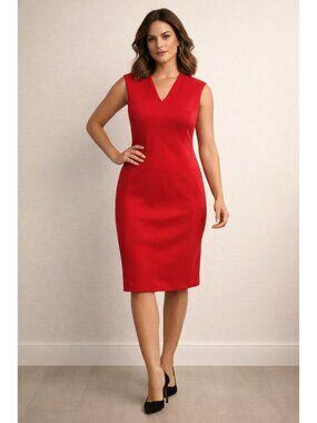 Spense Red Sheath Dress Size 14 Sleeveless Stretch Minimalist Midi Work